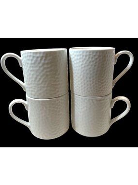 Set Of 4 Fortessa Fortaluxe SuperWhite Textured Mugs Durable Porcelain White 10